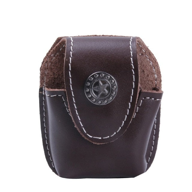 Tactical Leather Waist Pouch Waterproof Lighter Mini Pouch Waist Bags with Belt Clip Brown Durable Waist for Zippo Pouch Case